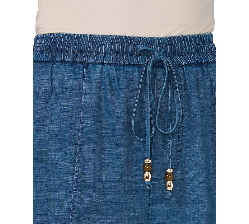 CeCe Women's Scallop Chambray Pull-On Pants