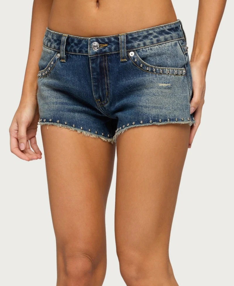 Edikted Women's Gaya Studded Low Rise Denim Shorts