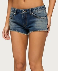 Edikted Women's Gaya Studded Low Rise Denim Shorts