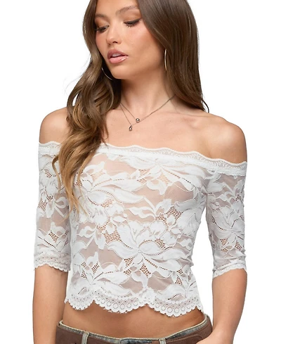 Edikted Women's Dyna Off Shoulder Sheer Lace Top