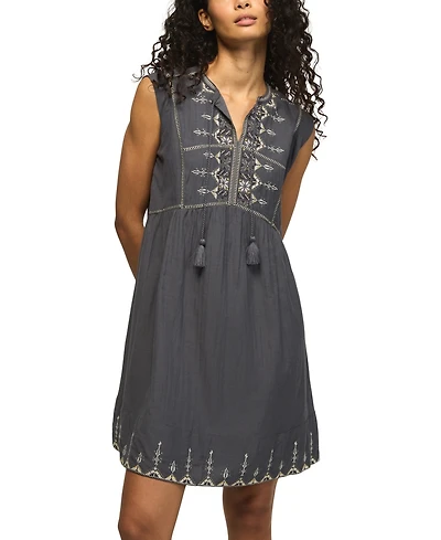 Lucky Brand Women's Embroidered Yoke Notch Neck Mini Dress