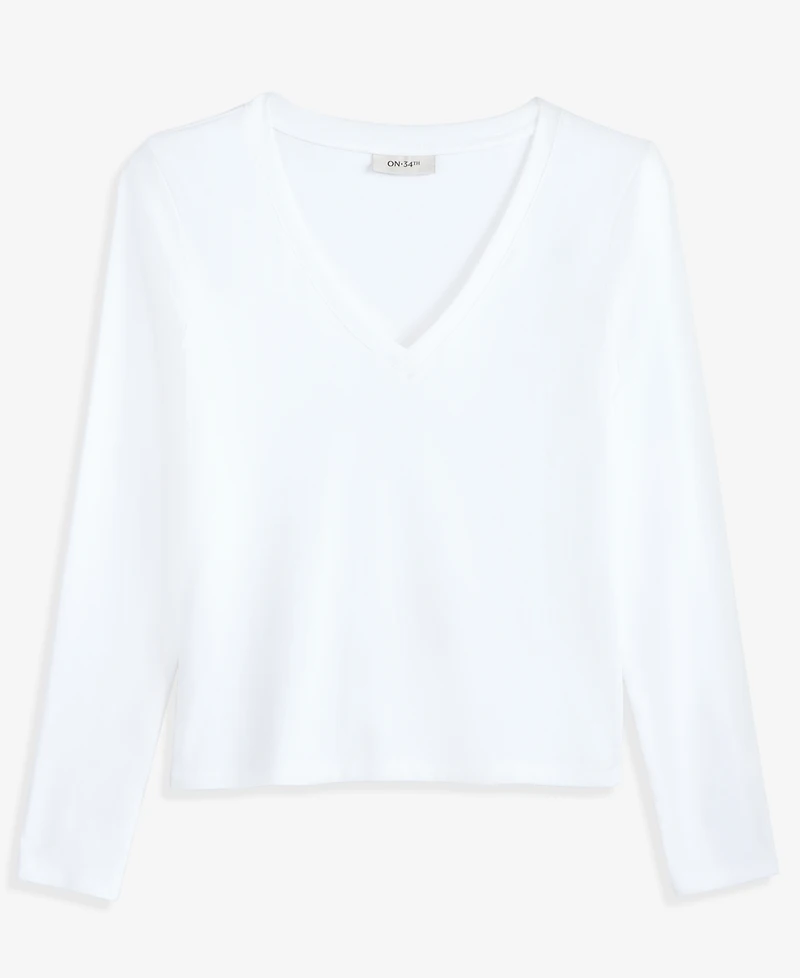 On 34th Women's Cropped V-Neck Meet & Greet Long-Sleeve T-Shirt, Macy's Exclusive