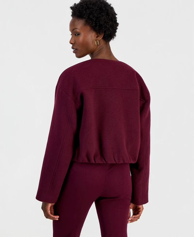 I.n.c. International Concepts Petite Lined Round-Neck Poly-Wool Blend Snap-Front Jacket, Macy's Exclusive