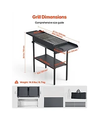 Cozito Foldable Charcoal Grill with Adjustable Height and Folding Side Tables