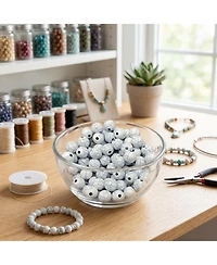 Sevorley 320Piece Set 8mm Acrylic Marble-Pattern Round Loose Beads for Diy