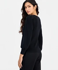 Anne Klein Essentials Petite Long-Puff-Sleeve Crewneck Sweater