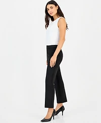 Anne Klein Essentials Petite Faux Suede Pull-On Straight-Leg Pintuck Pants