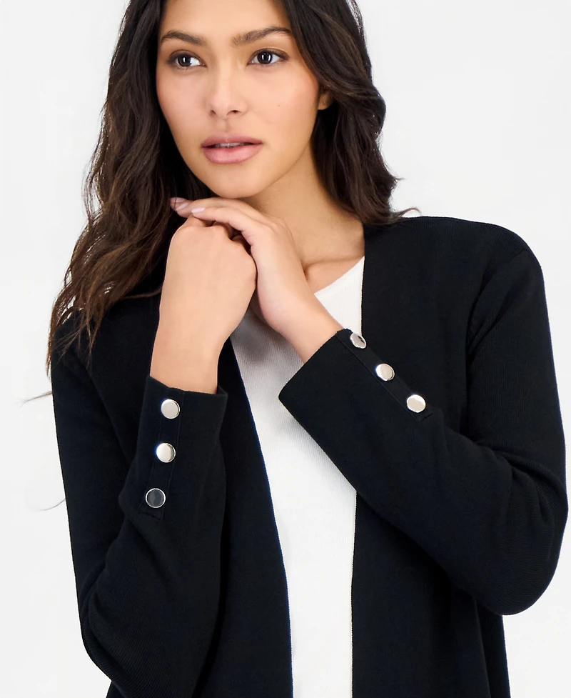 Anne Klein Essentials Petite Open-Front Side-Slit Cardigan