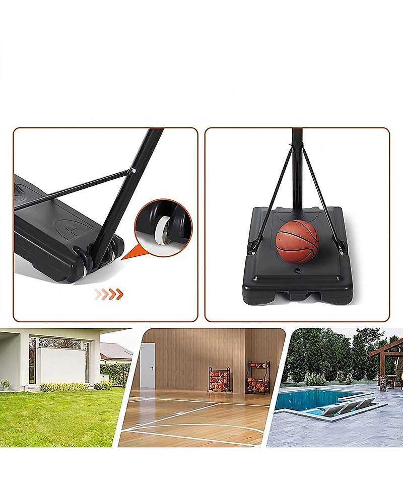 Sevorley Portable 4-10 ft Adjustable Basketball Hoop with 44 in Backboard and