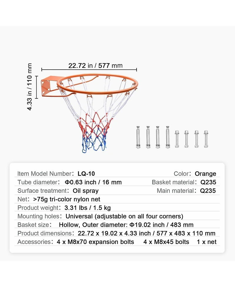 Sevorley 18-Inch Wall Door Mounted Basketball Rim Hoop with Net for Kids and