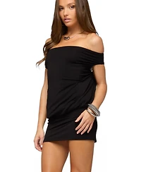 Edikted Women's Fringed Back Off Shoulder Mini Dress