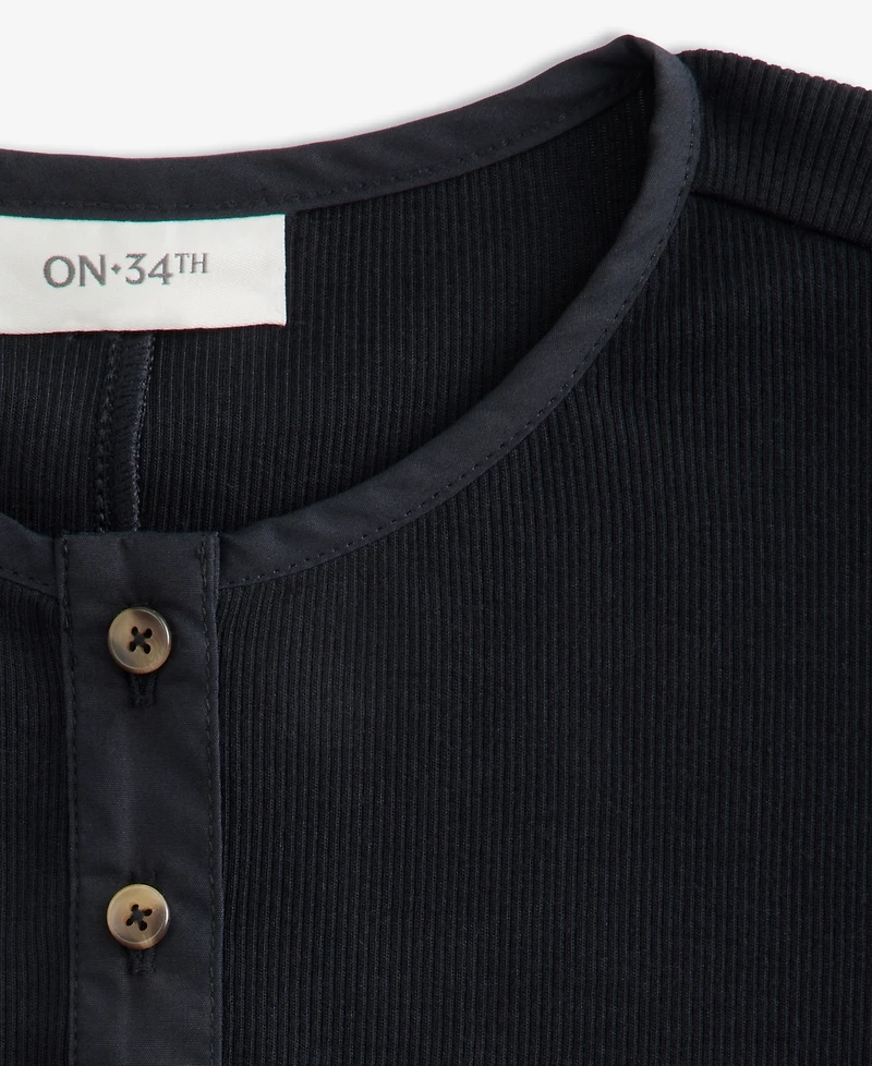 On 34th Women's Long Sleeve Ribbed Henley Top, Macy's Exclusive