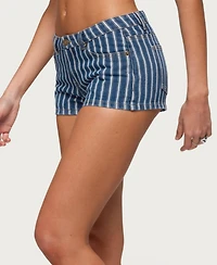 Edikted Women's Odie Striped Low Rise Denim Micro Shorts