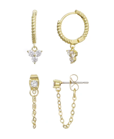 Adornia Gold Cubic Zirconia Huggie Hoop and Chain Wrap Earrings 2-Piece Set