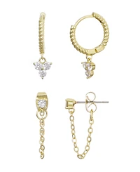 Adornia Gold Cubic Zirconia Huggie Hoop and Chain Wrap Earrings 2-Piece Set