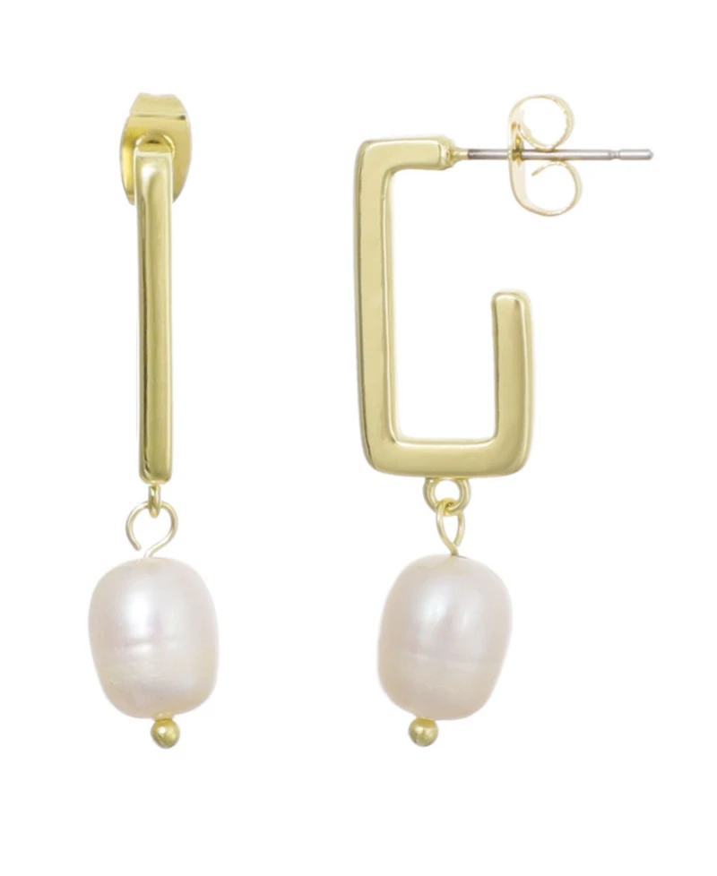 Adornia Gold Natural Freshwater Imitation Pearl Rectangle Drop Earrings