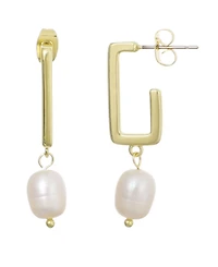Adornia Gold Natural Freshwater Imitation Pearl Rectangle Drop Earrings