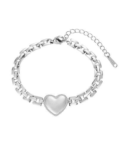 Adornia Tarnish Resistant Silver Heart Grid Chain Bracelet