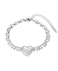 Adornia Tarnish Resistant Silver Heart Grid Chain Bracelet