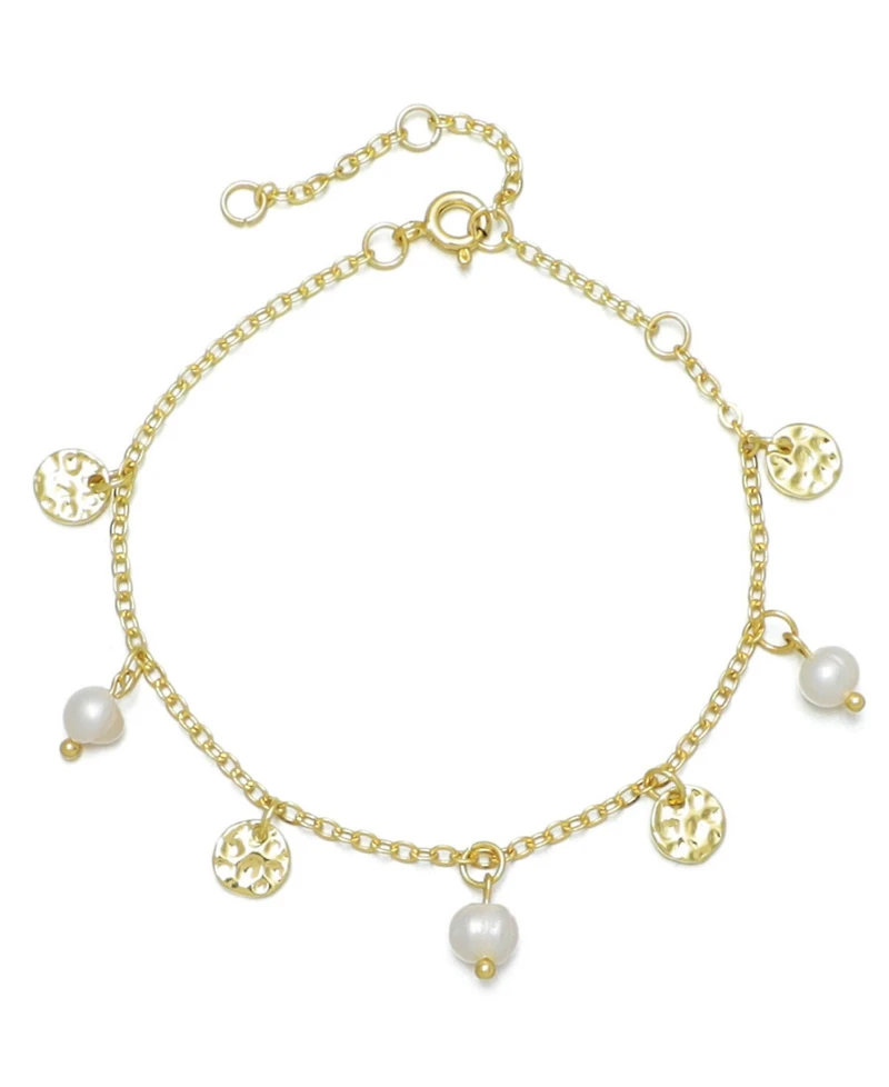 Adornia Gold Natural Freshwater Imitation Pearl and Coin Charm Bracelet