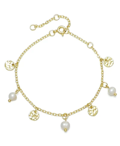 Adornia Gold Natural Freshwater Imitation Pearl and Coin Charm Bracelet