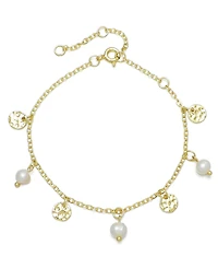 Adornia Gold Natural Freshwater Imitation Pearl and Coin Charm Bracelet