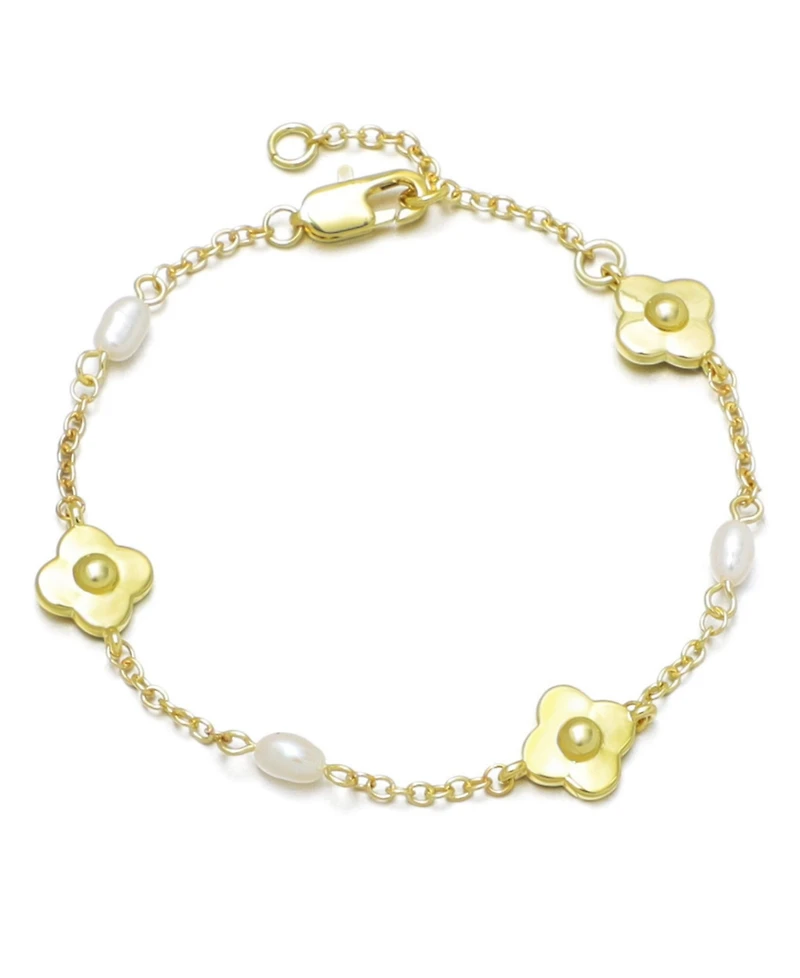 Adornia Gold Natural Freshwater Imitation Pearl and Flower Bracelet