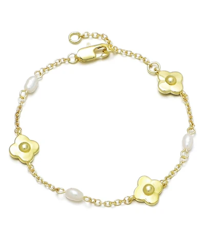 Adornia Gold Natural Freshwater Imitation Pearl and Flower Bracelet