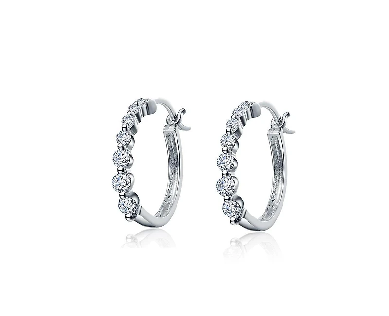 Genevive Timeless White Gold Plated Cz Small Graduated Hoop Earrings