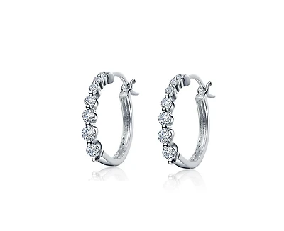 Genevive Timeless White Gold Plated Cz Small Graduated Hoop Earrings