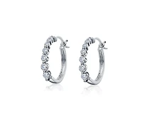 Genevive Timeless White Gold Plated Cz Small Graduated Hoop Earrings
