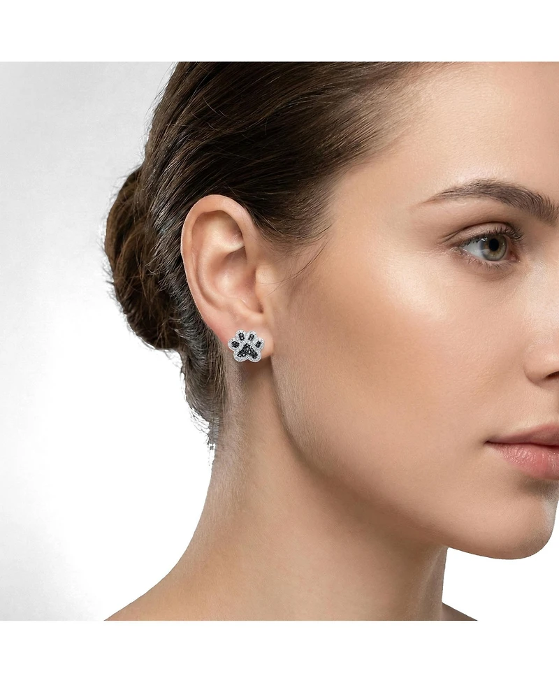 Genevive Dainty White Gold Plated Cz Paws" Stud Earrings