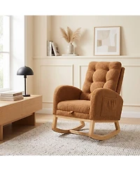 Sailvan Upholstered High Back Accent Rocking Chair with Footrest and Storage Pocket for Living Room
