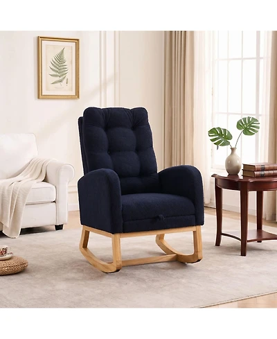 Sailvan Upholstered High Back Accent Rocking Chair with Footrest and Storage Pocket for Living Room