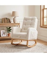 Sailvan Upholstered High Back Accent Rocking Chair with Footrest and Storage Pocket for Living Room