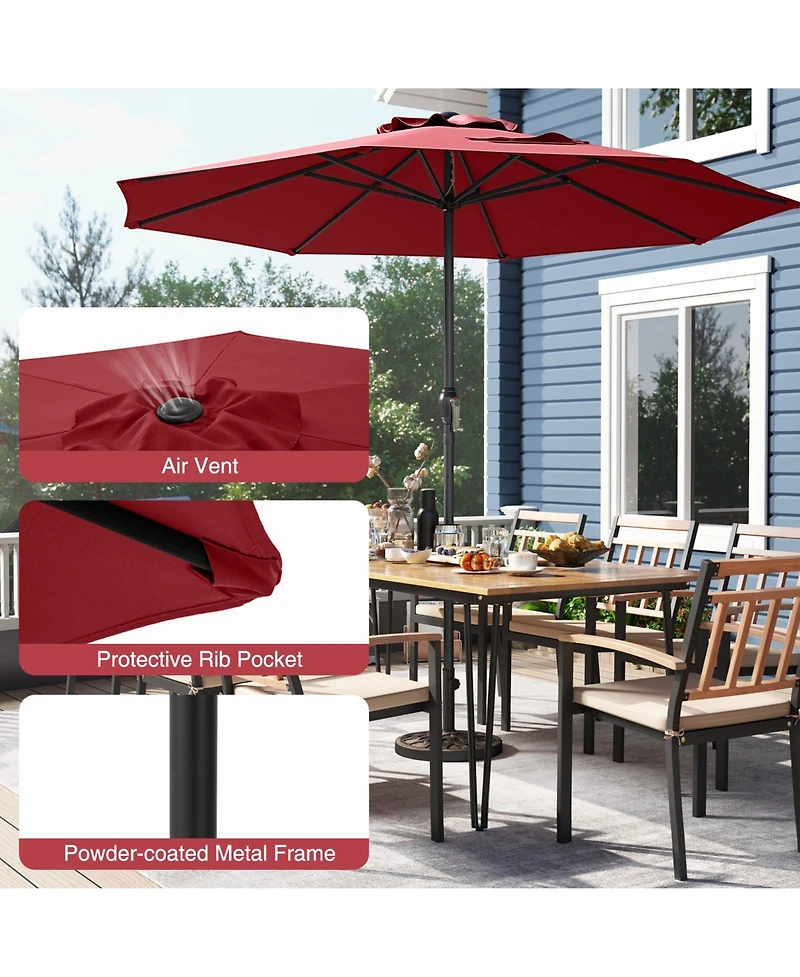 Sugift Outdoor Heavy Duty Market Umbrella with Crank Handle and 8 Sturdy Ribs