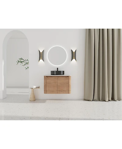 Sillysis Wall Mounted Modern Bathroom Vanity with Plywood Cabinet, Stone Countertop