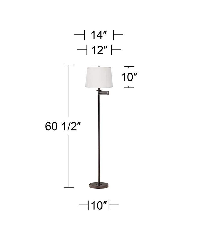 360 Lighting Modern Swing Arm Floor Lamp 60.5" Tall Top Bottom Trim Fabric Drum Shade for Living Room Reading Bedroom Office