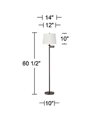 360 Lighting Modern Swing Arm Floor Lamp 60.5" Tall Top Bottom Trim Fabric Drum Shade for Living Room Reading Bedroom Office