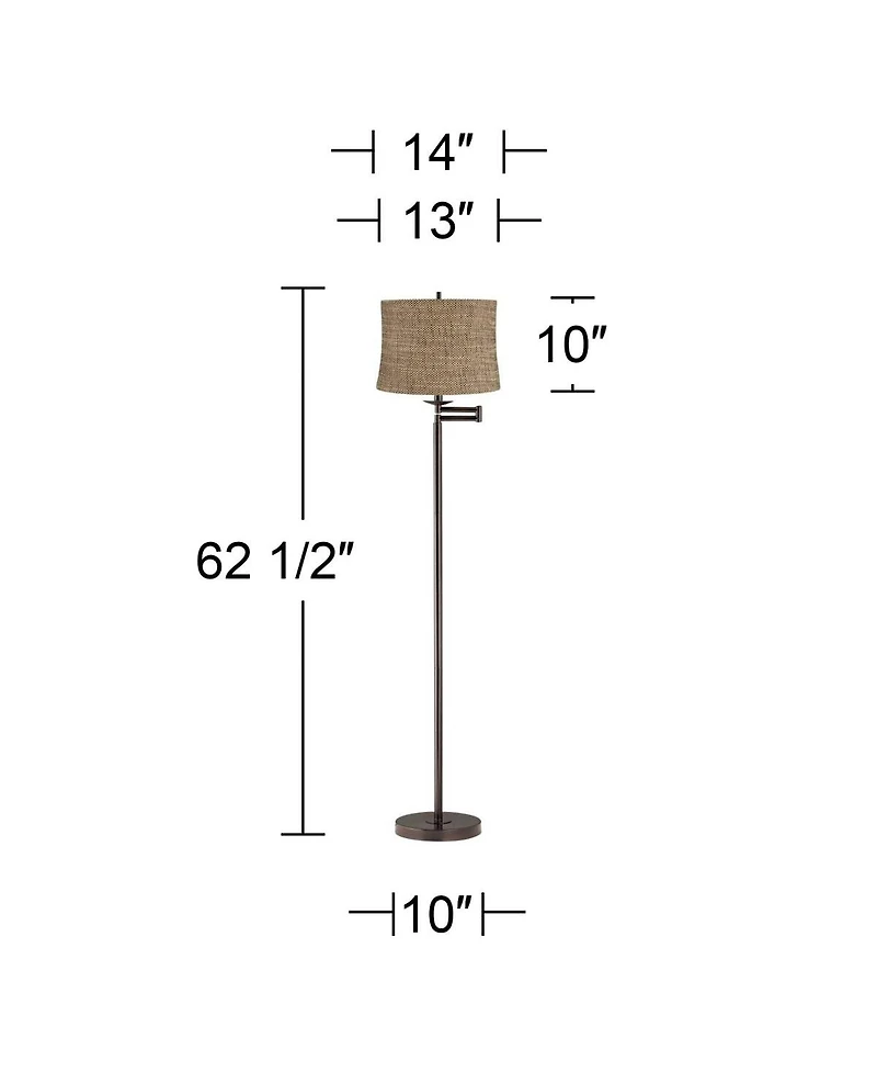 360 Lighting Modern Swing Arm Floor Lamp Adjustable 62.5" Tall Dortmund Drum Shade for Living Room Reading Bedroom Office