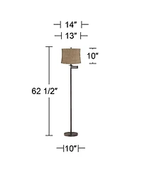 360 Lighting Modern Swing Arm Floor Lamp Adjustable 62.5" Tall Dortmund Drum Shade for Living Room Reading Bedroom Office