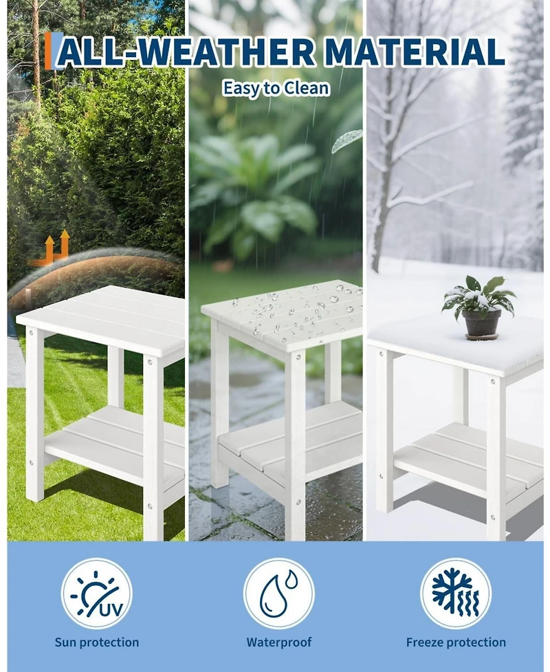 gaomon Outdoor Side Table, 18x15 inches , Hdpe 2-Tier Patio End Table, All-Weather Outdoor Table for Pool, Deck and Backyard