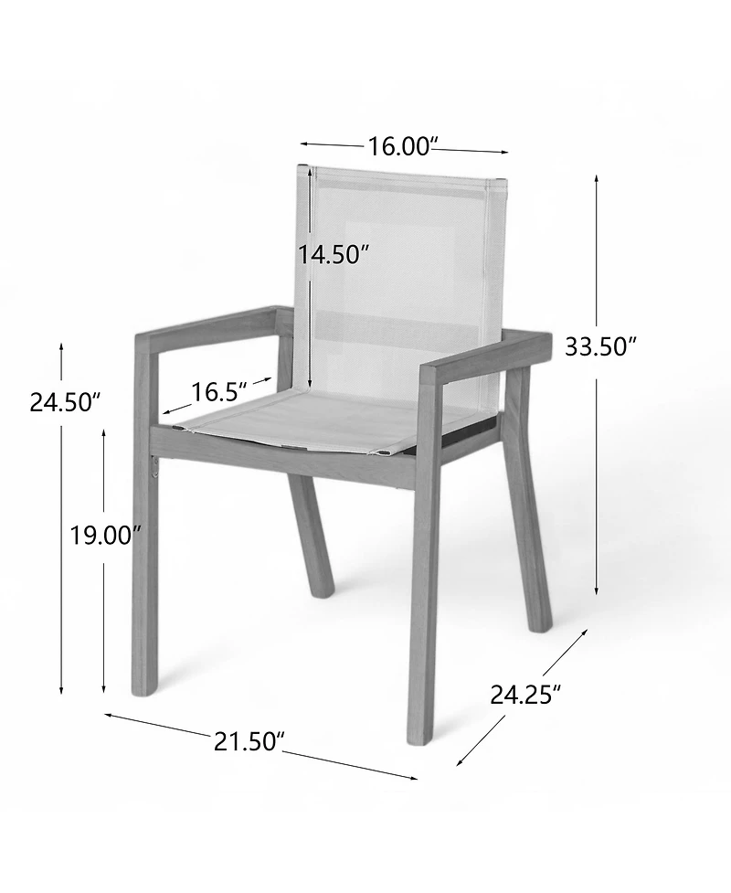 Clihome 2-Piece Acacia Wood Outdoor Dining Chairs Mesh Patio Armrest Chair