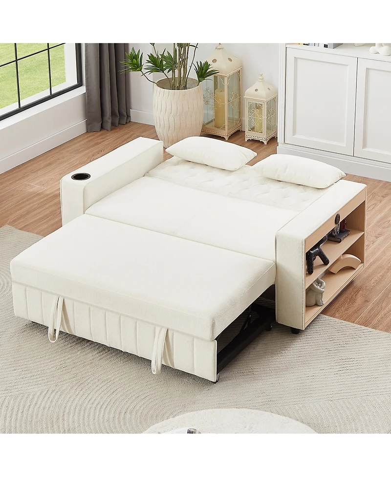 Clihome 61.4" Pull-out Sofa Bed Convertible Couch Loveseat Modern Sleeper with Adjustable Backrest for Living Room