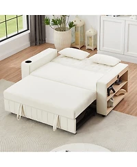 Clihome 61.4" Pull-out Sofa Bed Convertible Couch Loveseat Modern Sleeper with Adjustable Backrest for Living Room