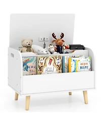 Gouun Kids Wooden Toy Box with Front Bookshelf and Safety Hinge, 23.5 x 16 x 17