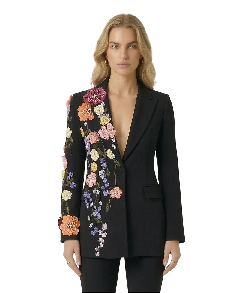 Modenaire Women's Floral Embroidered Notch-Lapel Blazer