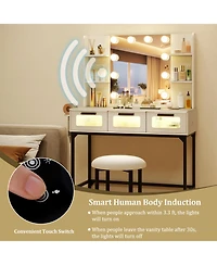 Volenca Hollywood-Style Lighted Vanity Desk with Usb-c, Stool