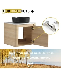 Sillysis Wall Mounted Bathroom Vanity with Ceramic Vessel Sink, Stone Top and Storage Shelves for Modern Bathrooms