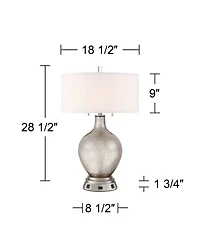 Possini Euro Design Louie Modern Table Lamp 28 1/2" Tall Mercury with Usb and Ac Power Outlet in Base Glass Drum Shade for Bedroom Living Room Bedside